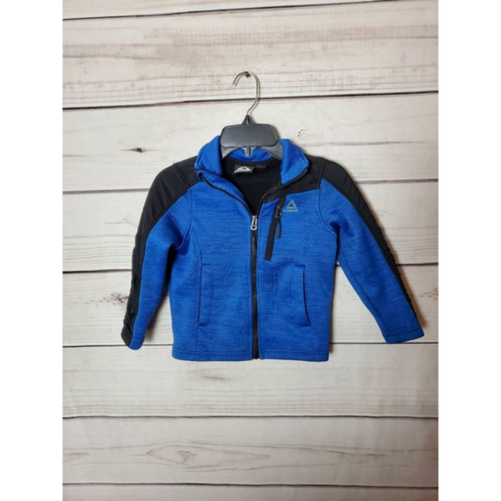 Reebok Boys Jacket Blue Black Color Block Front Zipper Pockets Long Sleeve 4